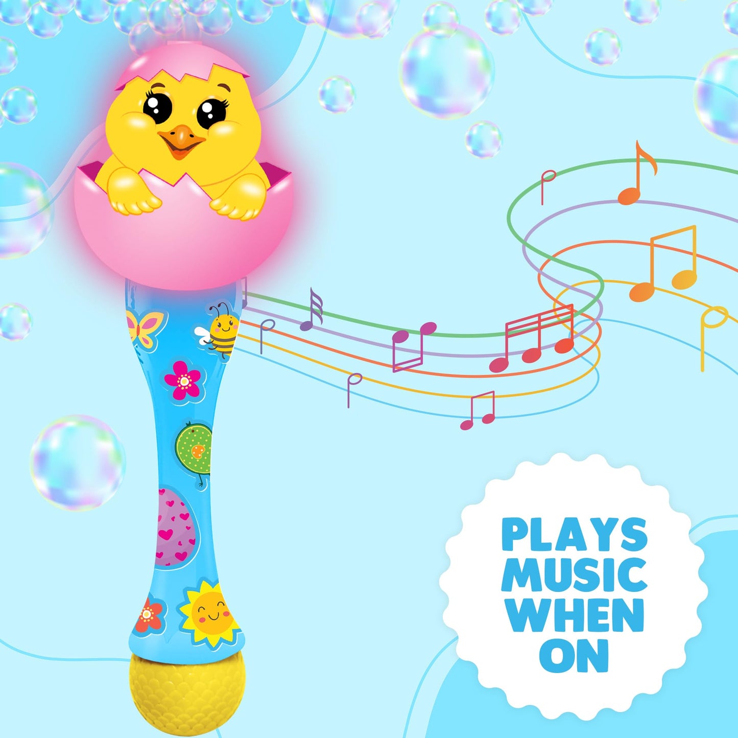 ArtCreativity Easter Chick Bubble Wand, Easter Basket Stuffers for Toddler, 14" Light Up Automatic Bubble Maker with LED & Music, Bubbles for Kids, Toys for Toddlers 1-3