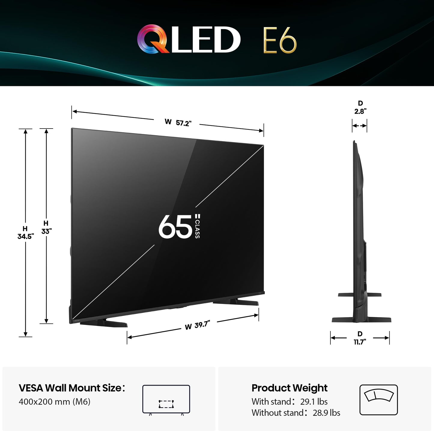 Hisense 65" E6 Cinema Series QLED 4K UHD Smart Fire TV (65E6QF, 2025 Model) - QLED, AI Light Sensor, Dolby Vision · Atmos, Voice Remote with Alexa, Motion Rate 120, HDR 10+ Adaptive, Game Mode Plus