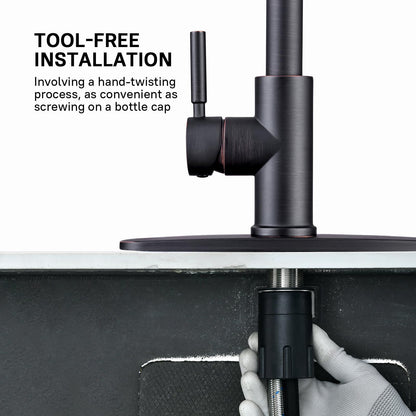 WEWE Kitchen faucets with Pull Down Sprayer, Farmhouse Kitchen Faucet Oil Rubbed Bronze Commercial Modern high arc Stainless Steel Single Handle Single Hole for Utility rv Laundry Sinks