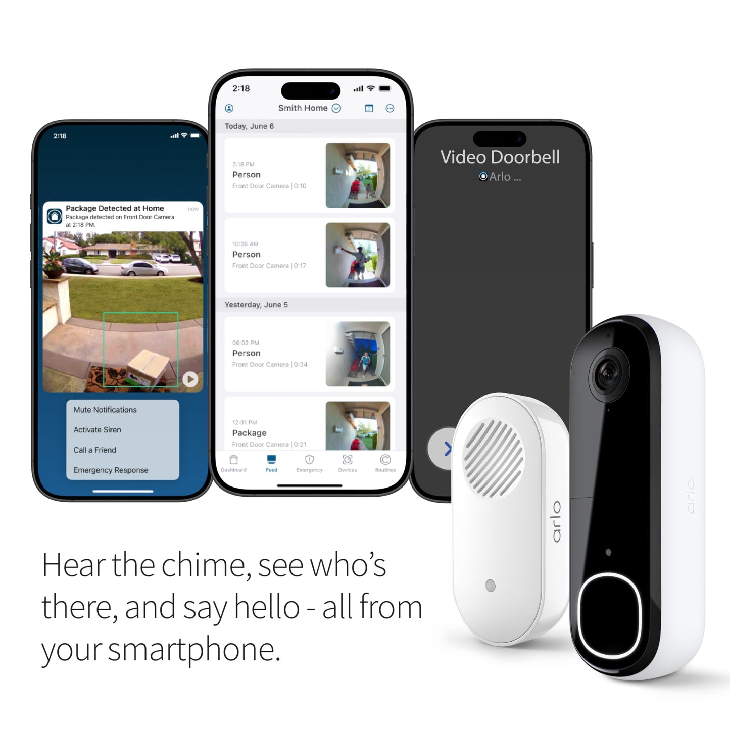 Arlo Video Doorbell 2K 2nd Generation & Chime 2 Bundle, 2K Doorbell Camera, 2-Way Audio, Package Detection, Motion Detection and Alerts, Built-in Siren, Night Vision, AVDK4001-100CNS, White