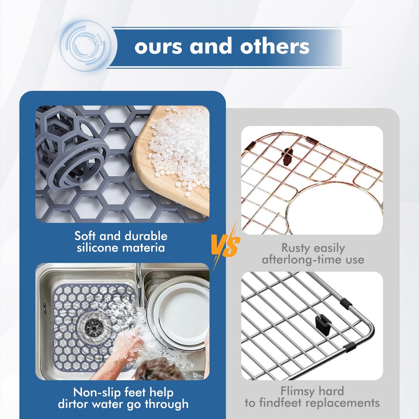 Bestjing 2 Pack Silicone Sink Protectors for Kitchen Sink with Center Drain - 12" x 11" Kitchen Accessory, Non-Slip Heat-Resistant Mat for Bottom of Porcelain Stainless Steel, Dishwasher Safe