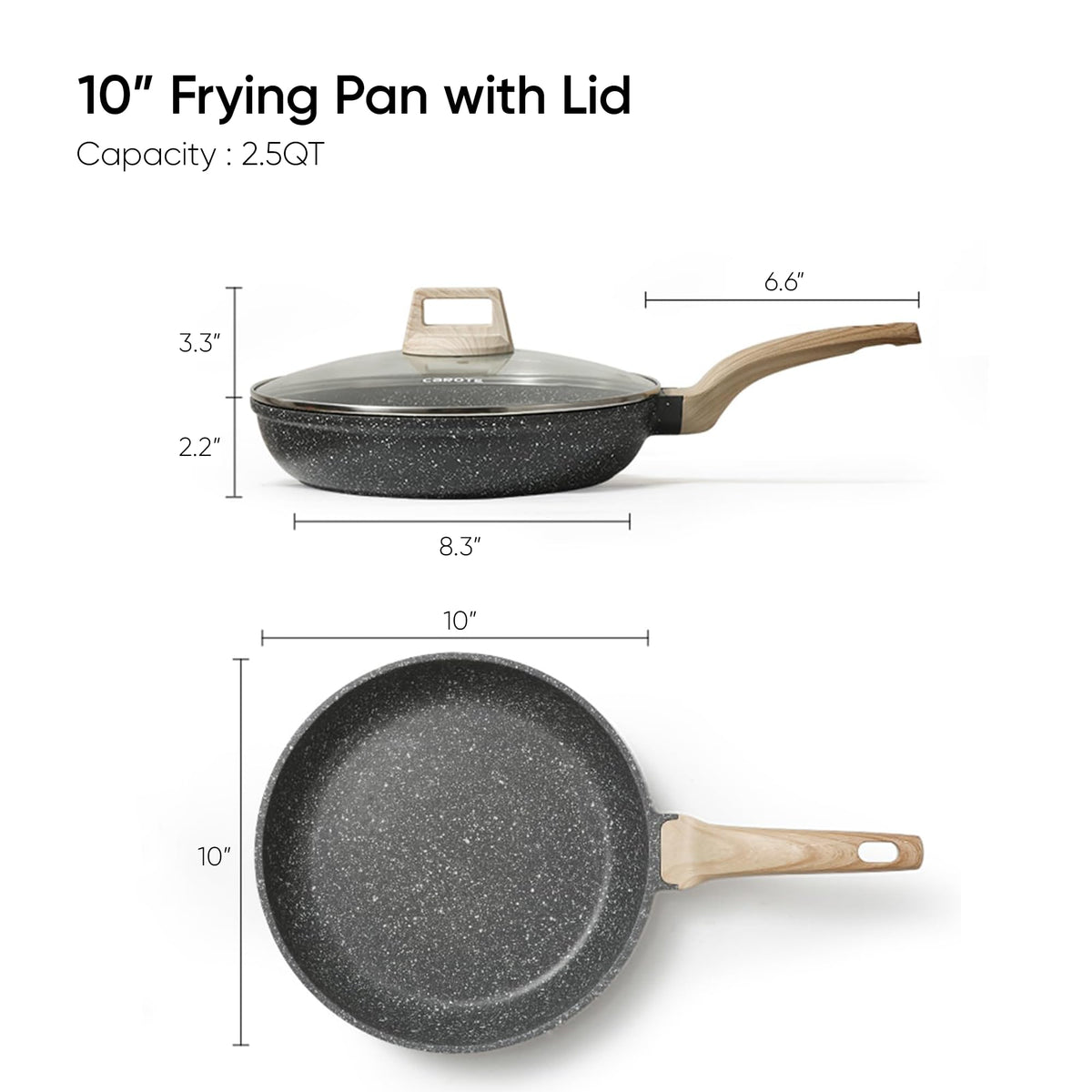 CAROTE Non Stick Frying Pan Skillet, Nonstick Granite Fry Pan with Glass Lid, Egg Pan Omelet Pans, Stone Cookware Chef's Pan, PFOA Free (Classic Granite, 10-Inch)