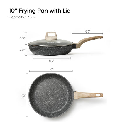 CAROTE Non Stick Frying Pan Skillet, Nonstick Granite Fry Pan with Glass Lid, Egg Pan Omelet Pans, Stone Cookware Chef's Pan, PFOA Free (Classic Granite, 10-Inch)