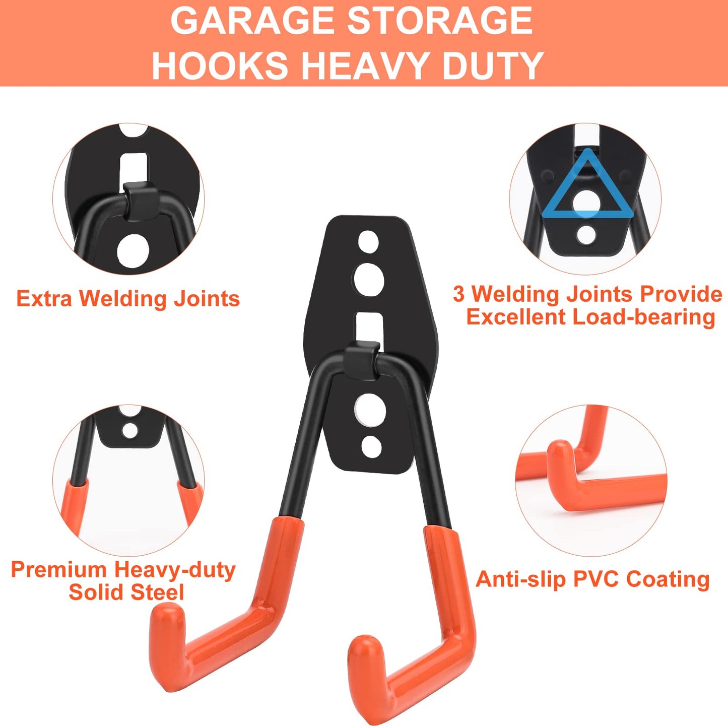 Dorisy Upgraded 16 Packs Double Heavy Duty Wall Mount Garage Organization & Hanger for Organizing Power Tools, Ladders, Bulk Items and More Equipment (Orange)