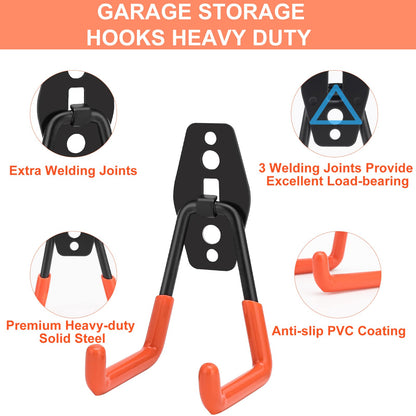 Dorisy Upgraded 16 Packs Double Heavy Duty Wall Mount Garage Organization & Hanger for Organizing Power Tools, Ladders, Bulk Items and More Equipment (Orange)