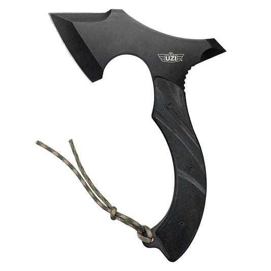 Uzi UZK-Axe-2 Masada Axe with 7-Inch Blade Reinforced Striker Tip, Full Tang, G10 Handle, Tactical Throwing, Chopping Axe for Outdoor, Hiking, Camping, Black Stainless Steel, Double Edged