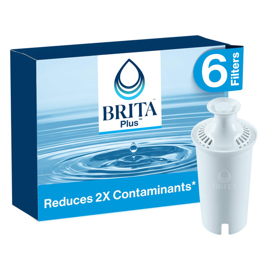 Brita Plus Water Filter, BPA-Free, High-Density Replacement Filter for Pitchers and Dispensers, Reduces 2x Contaminants*, Lasts Two Months or 40 Gallons, Includes 6 Filters