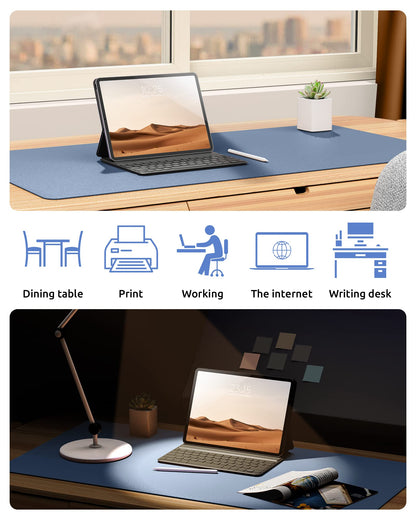 YSAGi Leather Desk Pad Protector, Office Desk Mat, Large Mouse Pad, Non-Slip PU Leather Desk Blotter, Laptop Desk Pad, Waterproof Desk Writing Pad for Office and Home (Blue, 23.6" x 13.8")