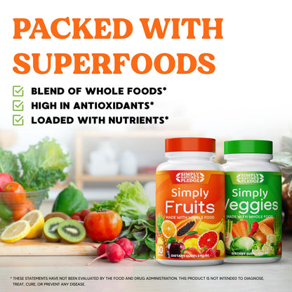Simply Nature's Pledge -Packed with 42 Different Fruits & Vegetables - Made with Whole Food Superfoods - with Aloe Vera – 100% Soy Free - 90 Count (Pack of 2)