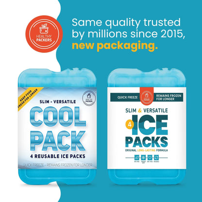 Healthy Packers Ice Packs for Lunch Boxes & Coolers - Freezer Packs - Original Cool Pack | Cooler Accessories for Beach, Camping & Fishing | Slim & Long-Lasting Reusable Ice Pack for Cooler (Set of 4)
