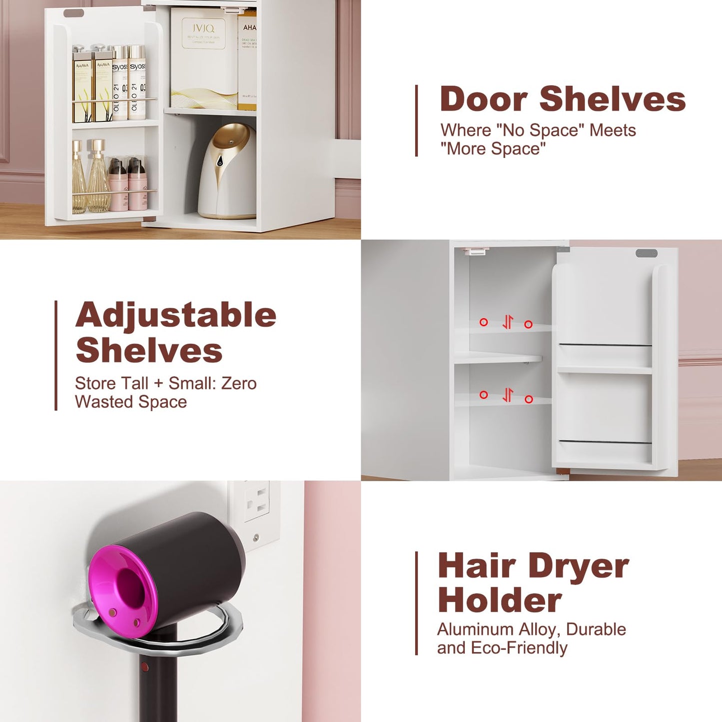 EasyCom Vanity Desk with Rotating Jewelry Organizers, Makeup Vanity with Mirror and Lights, Dressing Table with USB-C Charging Station, 3 Drawers and 2 Cabinets for Bedroom, Dressing Room, White