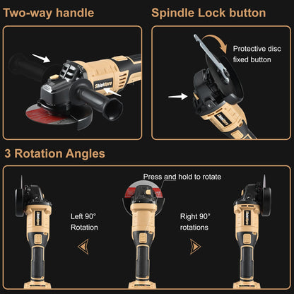 Shieldpro Cordless Angle Grinder 4-1/2 inch,3 Variable Speeds Grinder with Rotating head,2×20V 4.0Ah Batteries，Grinder Tool For Metal Cutting, Grinding, Polishing, Rust Removal
