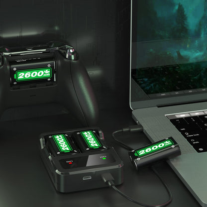 Rechargeable Battery Packs for Xbox Series X|S/Xbox One, Ponkor 4x2600mAh Batteries with High-Speed Charging Station for Xbox One S/Xbox One X/Xbox One Elite Controller