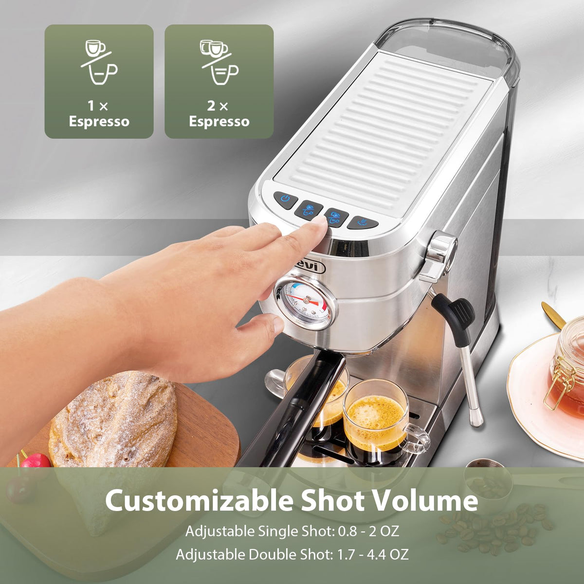 Gevi Commercial Espresso and Coffee Makers, Professional 20 Bar Espresso Maker with Milk Frother, Stainless Steel Expresso Coffee Machines for Home, Compact Cappuccino Machine, Great Gift