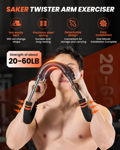 2026 New Saker Power Twister Arm Trainer, Adjustable Chest Workout Equipment,Forearm Strengthener, Arm Exercise Gift for Home Gym, for Men, Ideas for Fitness Enthusiasts (20-60lb)