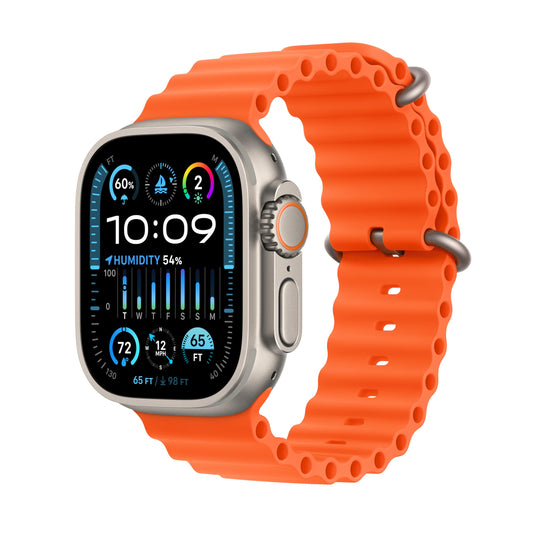 Apple Watch Ultra 2 [GPS + Cellular 49mm] Smartwatch with Rugged Titanium Case & Orange Ocean Band One Size. Fitness Tracker, Precision GPS, Action Button, Extra-Long Battery Life