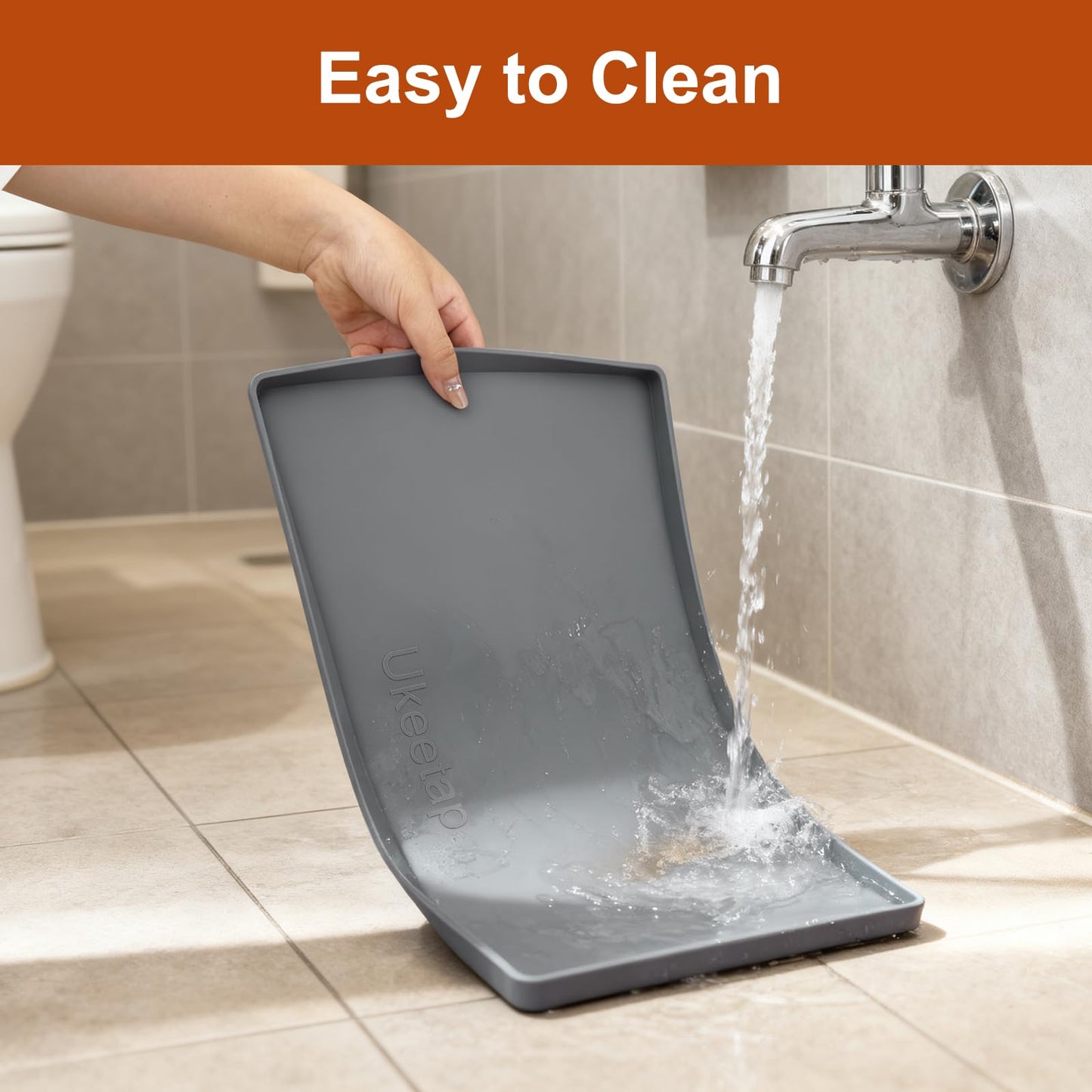 ukeetap 19” x 12” Extra Thick Waterproof Silicone Mat with Raised Edge, BPA Free Non-Slip Dog & Cat Food Mat, Feeding Mat for Food and Water Bowls, Spill Proof Mat to Protect Floors, Gray