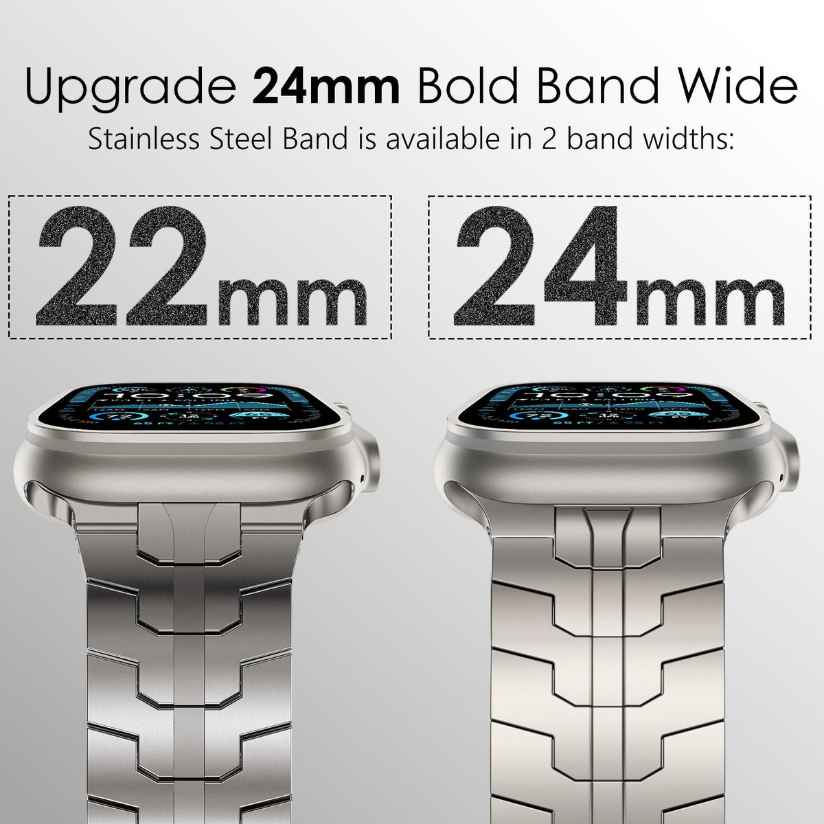 KADES Stainless Steel Link Bracelet for Apple Watch Band Ultra 3/2/1 49mm Series 11/10 46mm 9/8/7 45mm 6/5/4 44mm, 24mm WideHeavy Duty Metal Strap for Men, 24mm Wide Titanium
