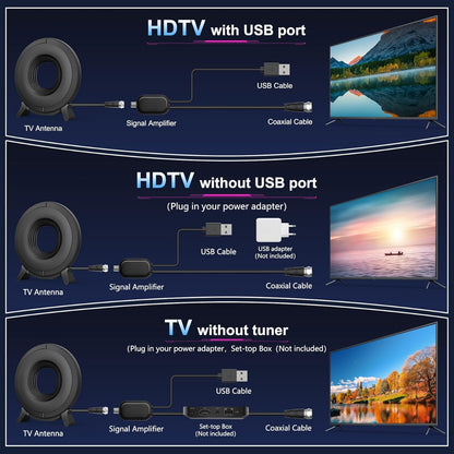 fuioopasz TV Antenna for Smart TV Indoor, TV Antenna for Local Channels,Digital Antenna for Smart tv Indoor,Easy Installation,Support 4K 1080p with Signal Booster 360° Reception -Black Upgrade