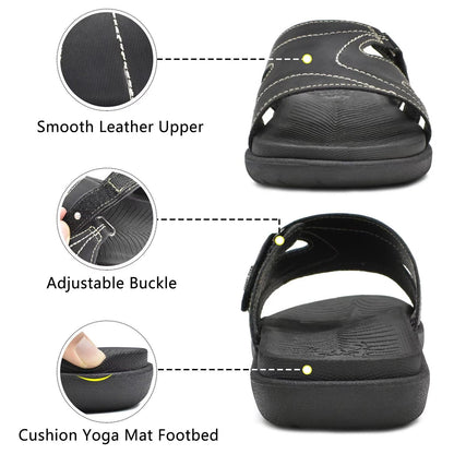 KuaiLu Womens Fashion Orthotic Slides Ladies Lightweight Athletic Yoga Mat Sandals Slip On Thick Cushion Slippers Sandals With Comfortable Plantar Fasciitis Arch Support, Black, 10.5