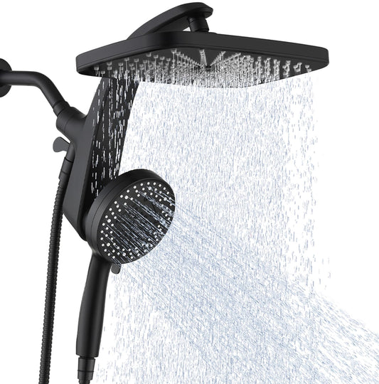 High Pressure Rain Shower Head: Upgrade Shower Heads with Handheld Spray Combo with Fixed Showerhead and 10 Sprays Handheld Shower Head, Detachable Showerheads Built-in Magnetic Docking and Power Jets
