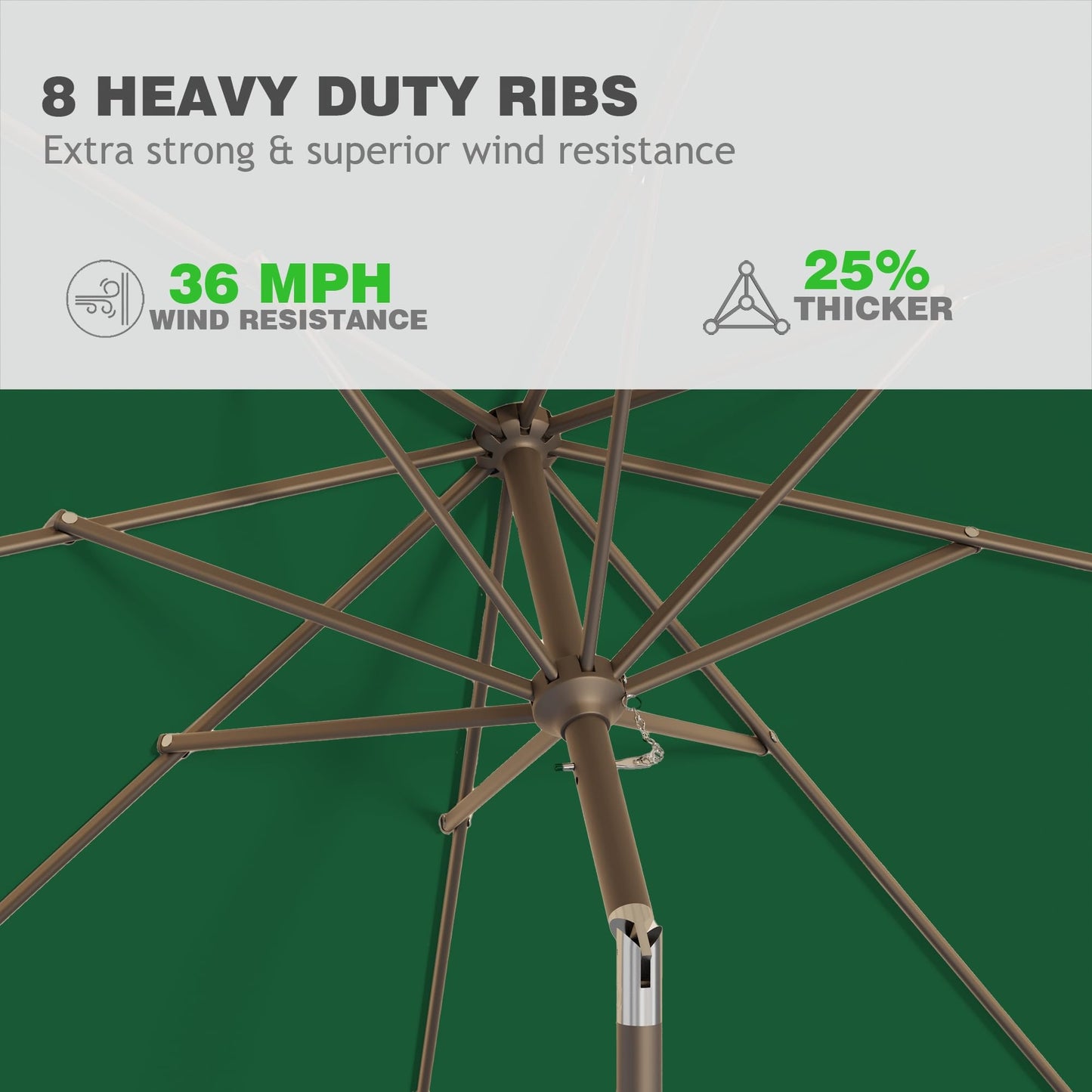 AreShark 9 FT Patio Umbrella for Outdoor, Outdoor Umbrella with Push Button Tilt and Crank, Outdoor Patio Umbrellas with 8 Sturdy Ribs for Market, Garden, Deck, Backyard, Pool (Dark Green)