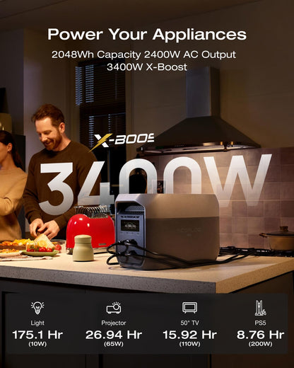 EF ECOFLOW Portable Power Station DELTA 3 Max, 2048Wh LiFePO4 Battery, Solar Generator (Solar Panel Optional), 3400W X-Boost Output, Ultra-Fast 0-80% Charging in 1.13 Hr, Home Backup & RV Camping