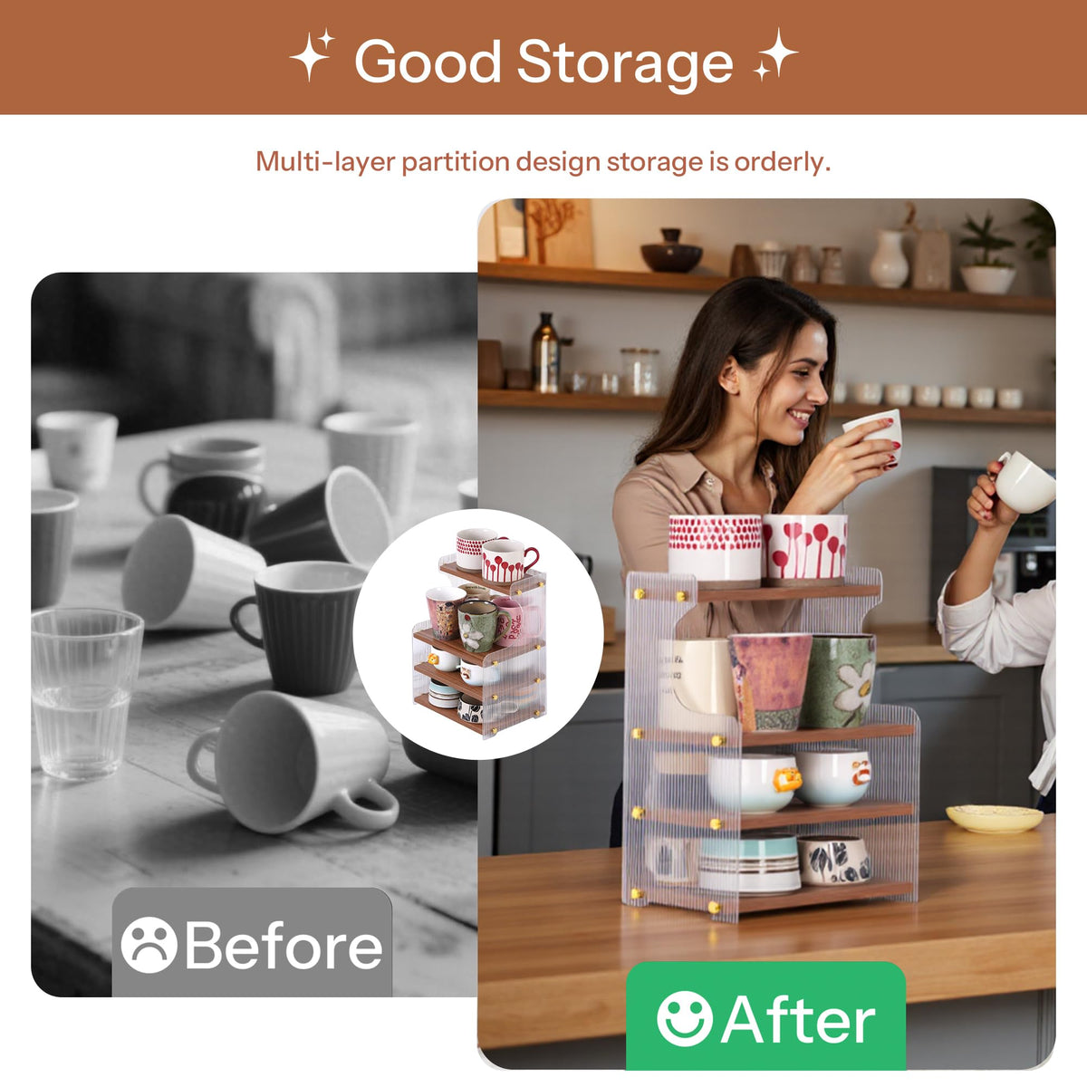 KAOTGOT Coffee Mug Holder Wooden Cup Station Organizer 4-Tier Cup Holder for Coffee Bar Mug Display Rack for Countertop Mug Holder Shelf for Home Kitchen Wood