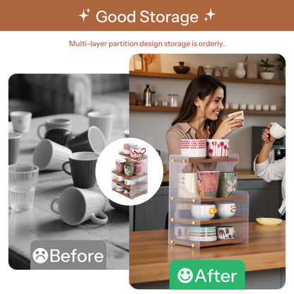 KAOTGOT Coffee Mug Holder Wooden Cup Station Organizer 4-Tier Cup Holder for Coffee Bar Mug Display Rack for Countertop Mug Holder Shelf for Home Kitchen Wood