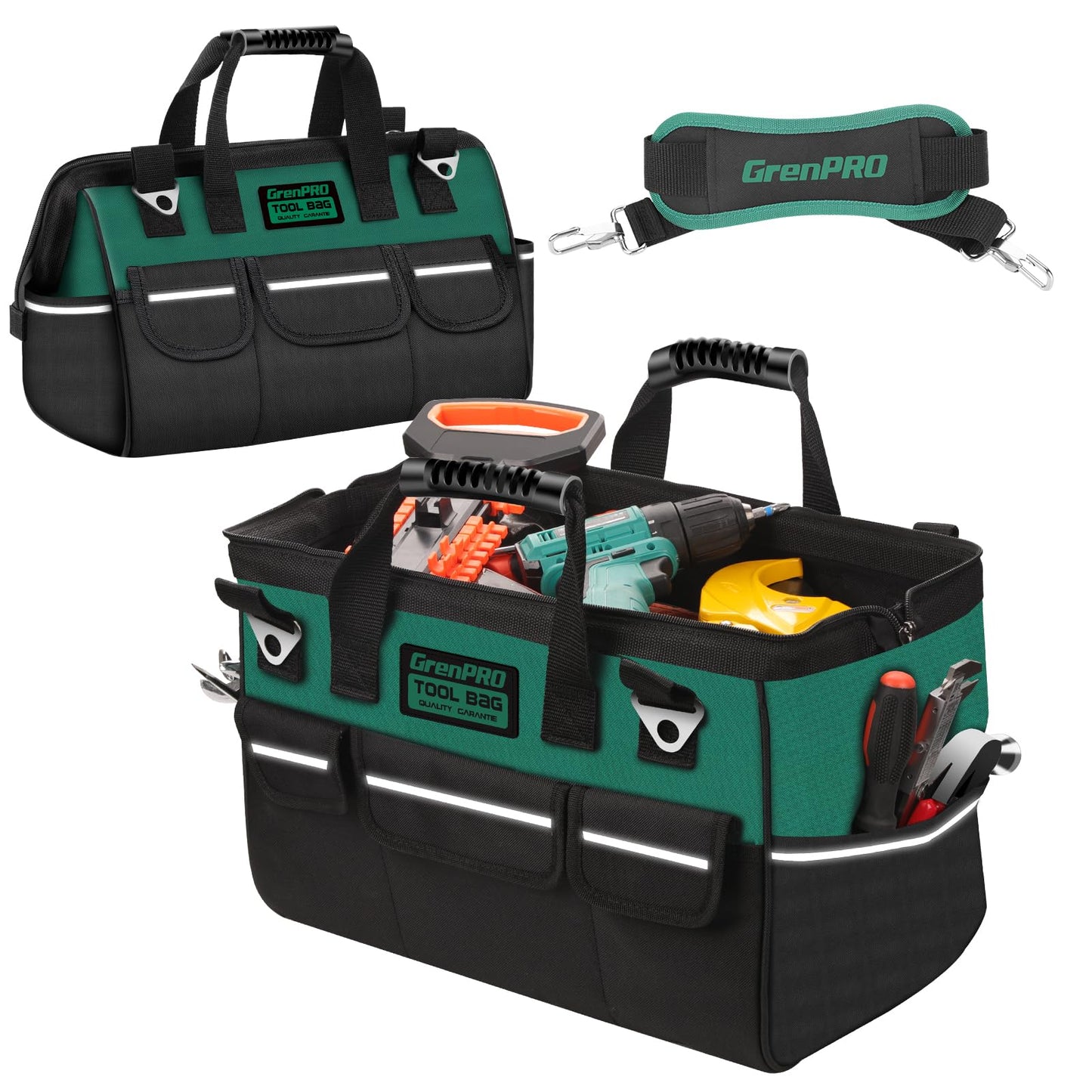 Heavy Duty Tool Bag for Men, 16 Inch Wide Mouth Tool Bags Organizer, Soft Handle Toolbox Storage, Large Zipper Electrician Tool Bag