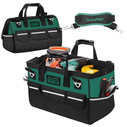 Heavy Duty Tool Bag for Men, 16 Inch Wide Mouth Tool Bags Organizer, Soft Handle Toolbox Storage, Large Zipper Electrician Tool Bag