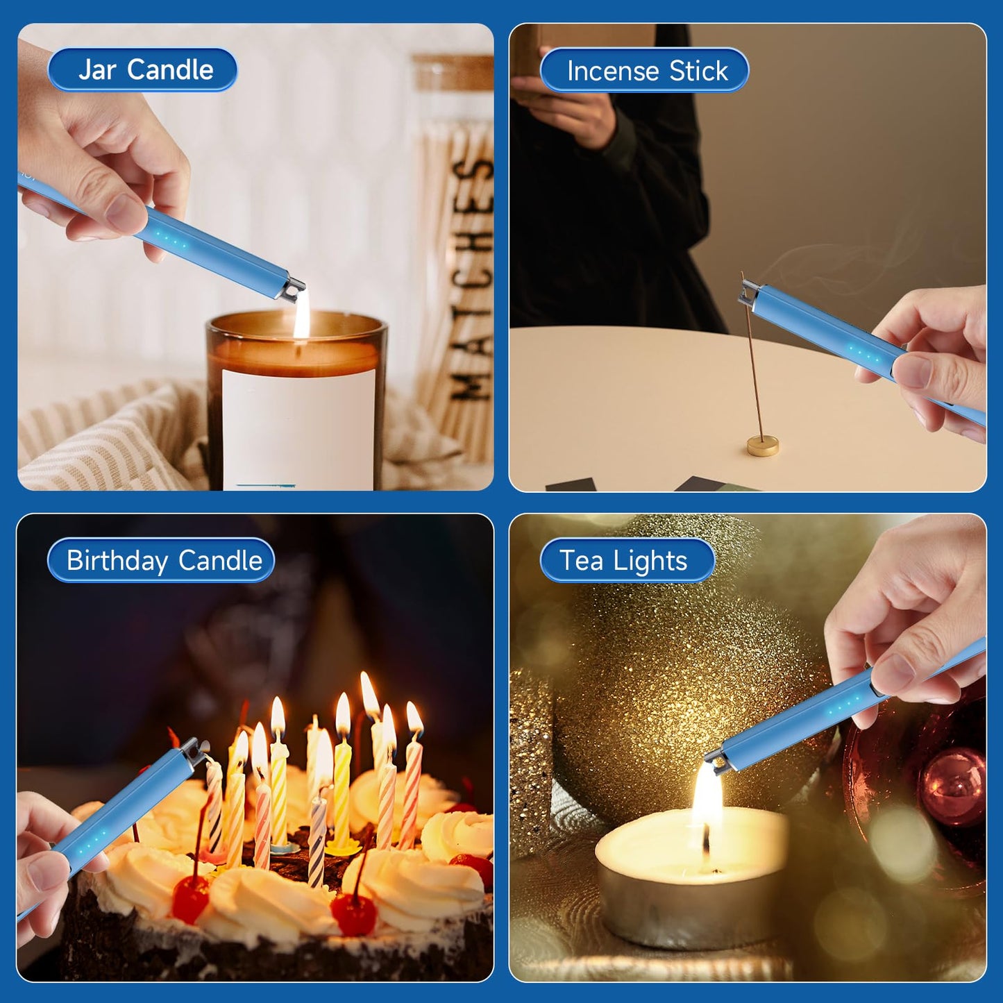 TOPKAY Electric Lighter Candle Lighter Windproof Flameless USB Rechargeable Plasma Arc Long Lighter for Grill Firework Kitchen Camping (Lake Blue)