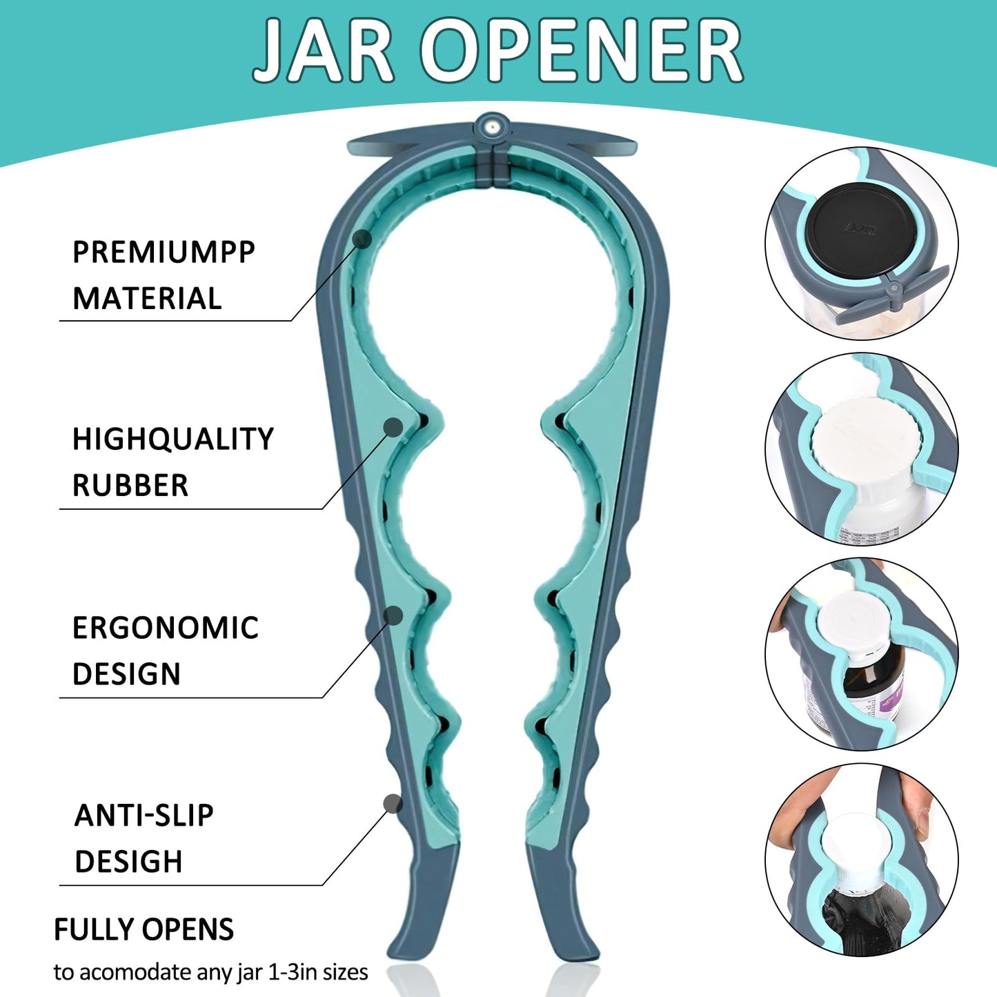 3-piece Jar Opener Gripper Set, 5 in 1 Multi-Function Bottle Lid Opener for Arthritic Hands with Non Slip Rubber Jar Opener Gripper Pad