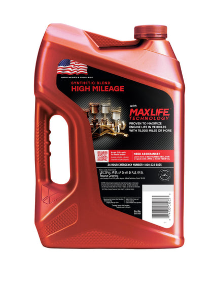 Valvoline High Mileage with MaxLife Technology 10W-30 Synthetic Blend Motor Oil 5 QT
