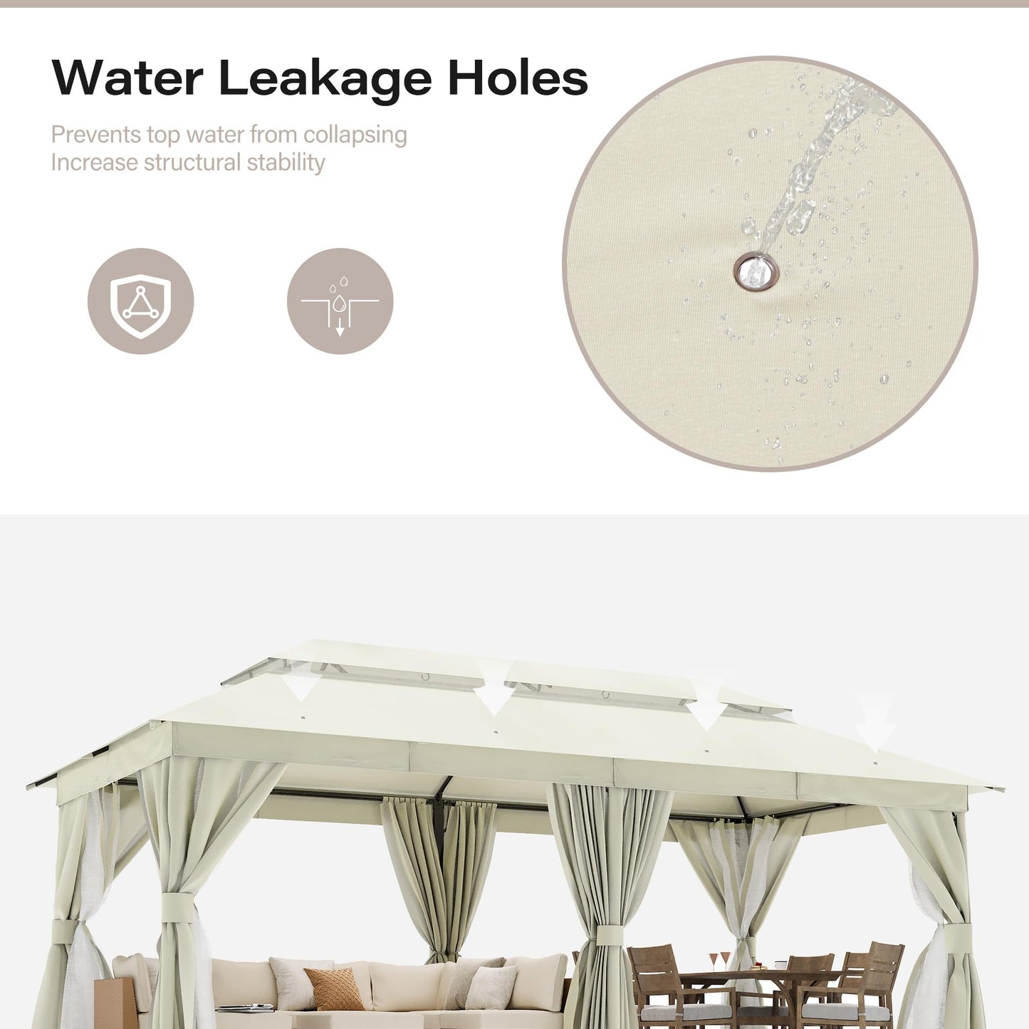 LAUSAINT HOME Outdoor Patio Gazebo 10'x20' with Expansion Bolts, Heavy Duty Party Tent & Shelter with Double Roofs, Mosquito Nettings and Privacy Screens for Backyard, Garden, Lawn, Cream White