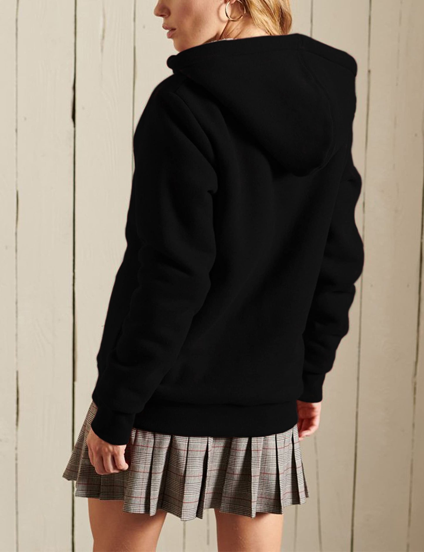 Yeokou Women's Casual Full Zip Up Sherpa Lined Hoodie Sweatshirt Jacket Coat (XX-Large, Black001)