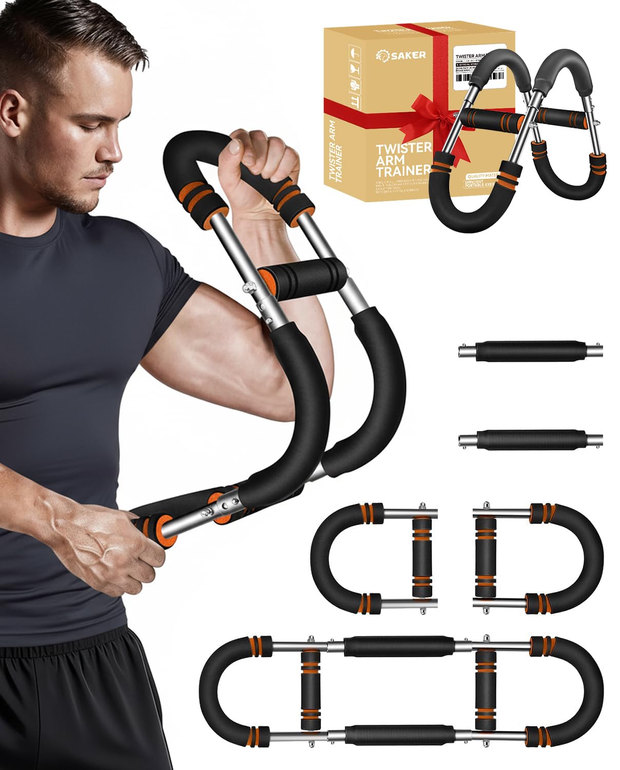 2026 New Saker Power Twister Arm Trainer, Adjustable Chest Workout Equipment,Forearm Strengthener, Arm Exercise Gift for Home Gym, for Men, Ideas for Fitness Enthusiasts (20-60lb)