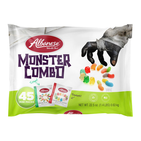 Albanese World's Best, Sweet & Sour Monster Combo, 45-0.5oz Trick or Treat Bags of Halloween Candy