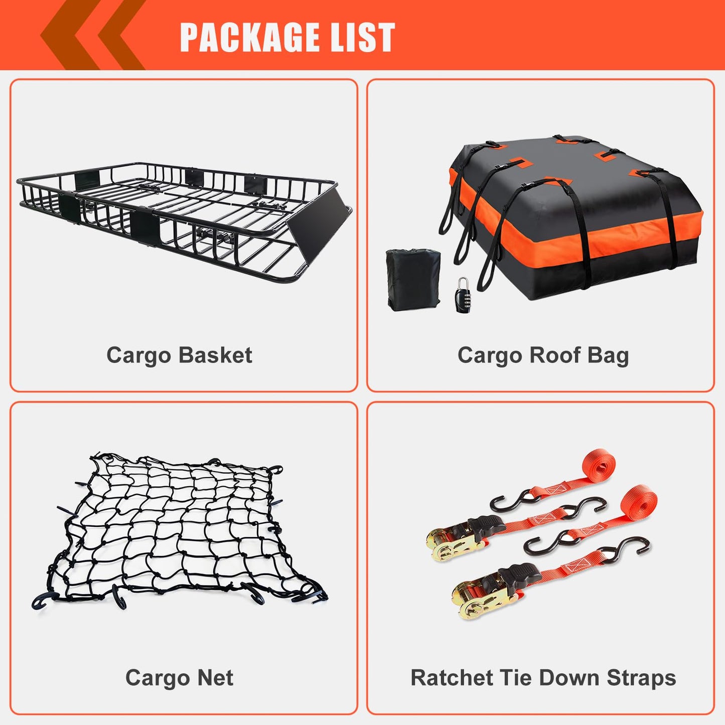 MeeFar Roof Rack Carrier Basket Universal Rooftop 65" X 39" X 6" Large Size Roof Rack + Waterproof Bag 20 Cubic Feet (51" 40" 17"), and Cargo Net with Attachment Hooks, Ratchet Straps