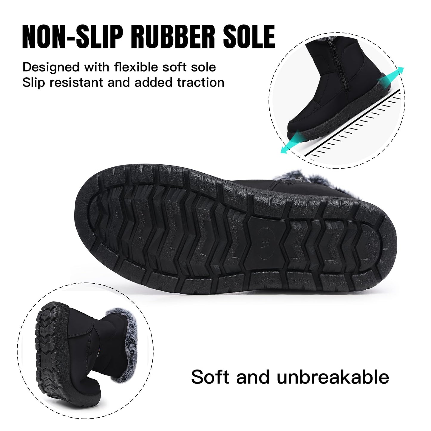 SHIBEVER Women's Snow Boots Winter: Waterproof Fur Lined Anti-Slip Ankle Booties Outdoor Comfortable Furry Women Snow Boot Black Size 7