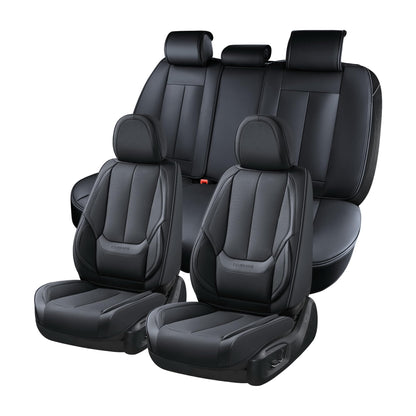 Coverado Seat Covers Full Set, Black Seat Covers for Cars 5 Seats, Car Seat Protector, Waterproof Nappa Leather Car Seat Cushion, Front and Rear Car Seat Cover Fit for Most Sedans SUV Pick-up Truck