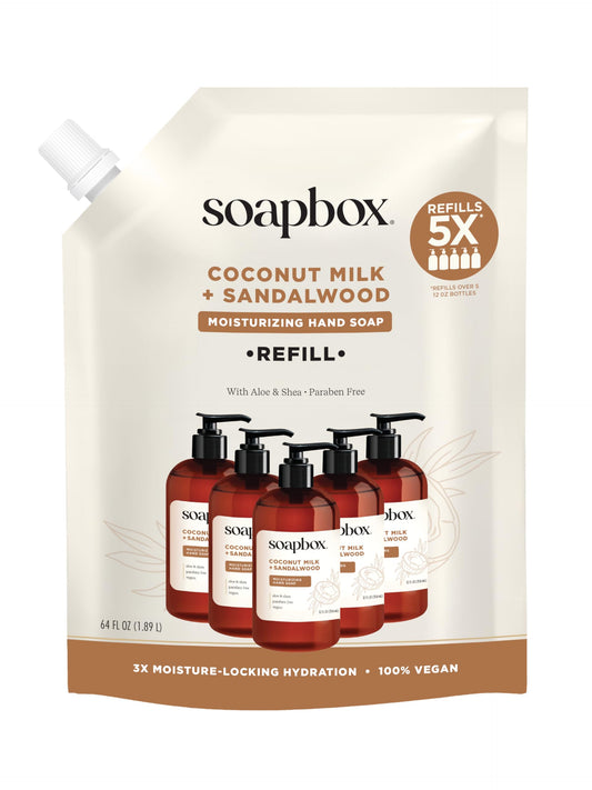 Soapbox Liquid Hand Soap Refill, Coconut Milk & Sandalwood, Vegan, Paraben Free, Moisturizing, Natural Hand Wash for Kitchen and Bathroom, 64oz Half Gallon Refill (Pack of 1)
