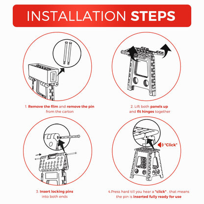 ACKO Folding Step Stool Foldable 16 Inch Stool 400 lbs Capacity,Plastic Stools for Adults and Kids,Collapsible Stool for Kitchen, Stepping Stool with Handle,Black,1 PC