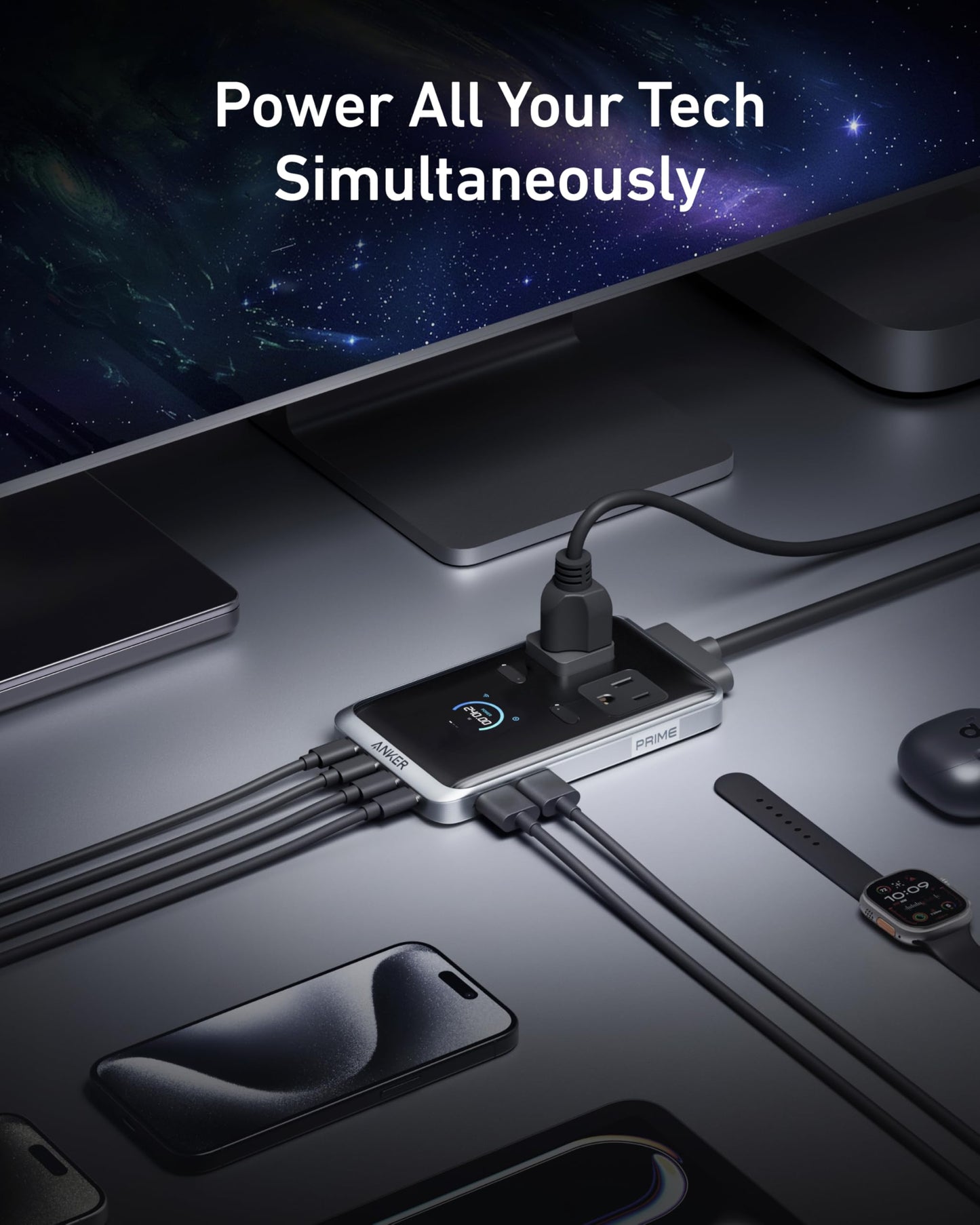 Anker Prime Charging Station, 240W 8-in-1 USB C Power Strip, 5 ft Detachable Extension Cord, 2 AC, 4 USB C, 2 USB A, for iPhone 15/14, Desktop Accessory for MacBook, Home, Office (Not for Travel)