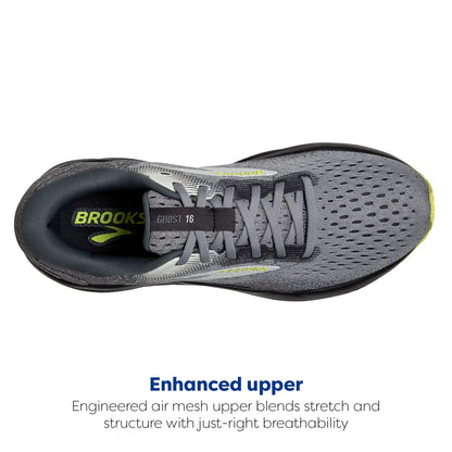 Brooks Men’s Ghost 16 Neutral Running Shoe - Primer/Grey/Lime - 9 Medium