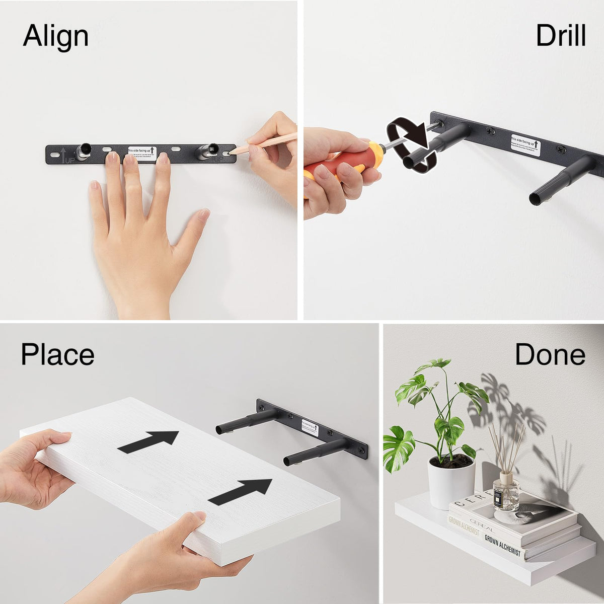 BAYKA Floating Shelves for Wall – Rustic Wood Wall Shelves with Metal Brackets for Bathroom, Bedroom, Kitchen, or Living Room Decor – White, Set of 3, Sturdy Storage with 22lb Capacity