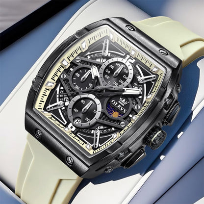 OLEVS Men Wrsit Watches White Luxury Square Watch Chronograph Analog Quartz Moon Phase Watch for Man Relojes De Hombre