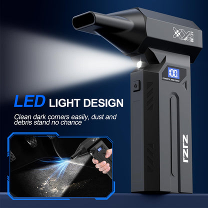 ZJZJ Compressed Air Duster, 150000RPM Powerful Electric Air Duster, 4-Gears Adjustable Cordless Air Blower with LED Light, Rechargeable Dust Blower for Computer, Keyboard, Outdoor, Home and Car