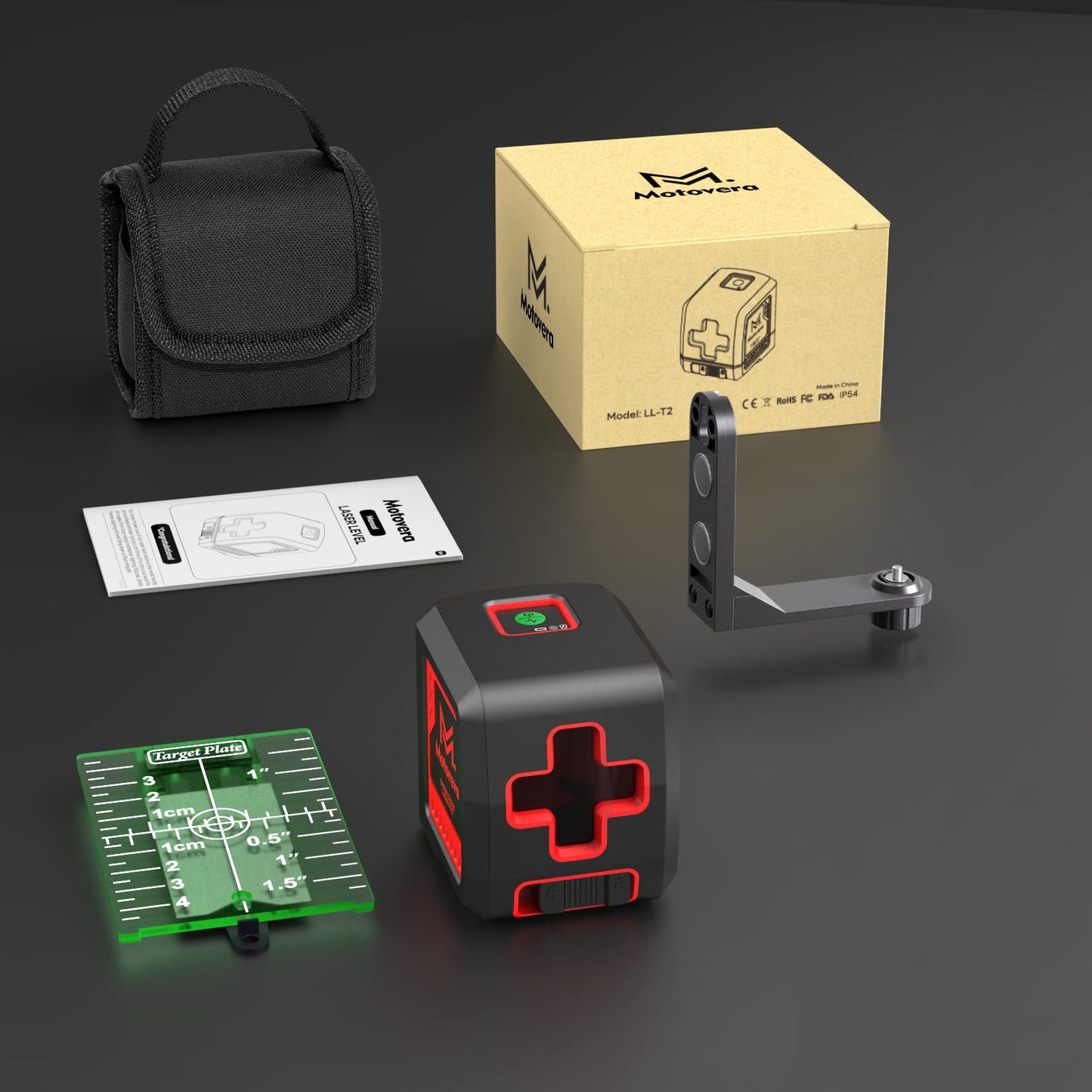 Motovera Laser Level, 100 feet Self Leveling Laser Level, Green Cross Line Rotary Lasers, 4 Brightness Adjustment, Manual Self leveling and Pulse Mode, IP54 Waterproof Battery Carrying Bag Included