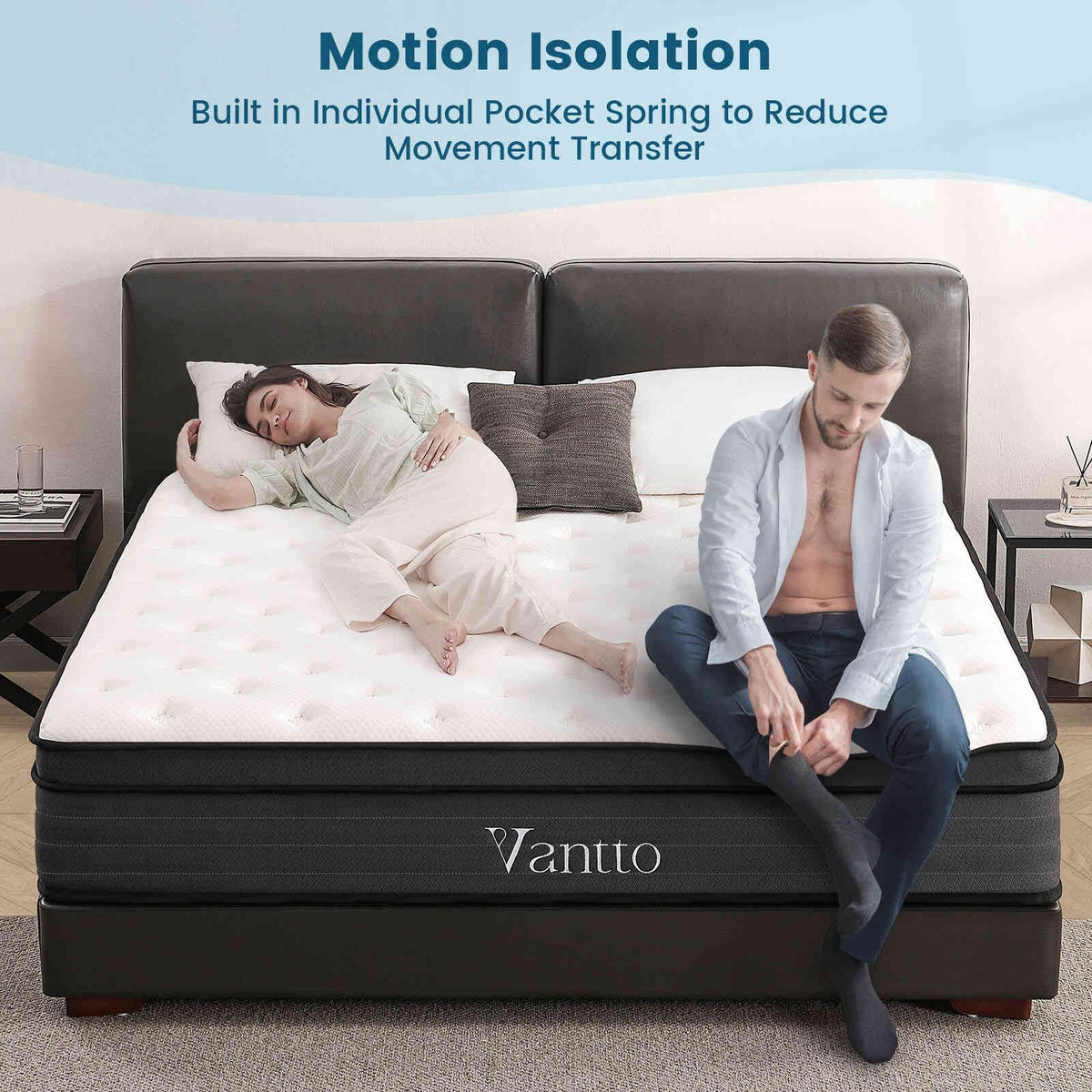 Vantto Queen Size Mattress, 12 Inch Individual Pocket Springs Hybrid Memory Foam Mattress in a Box for Pressure Relief, Motion Isolation, CertiPUR-US
